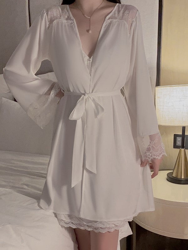 White Lace-Trim Robe