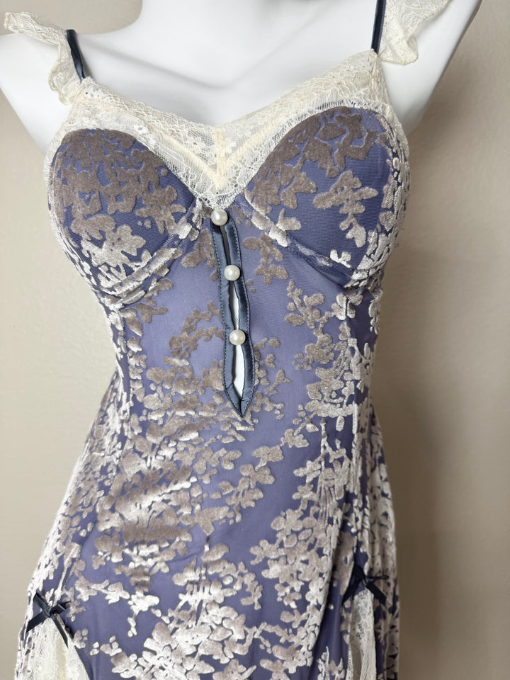 Blue Velvet Lace-Trim Slip
