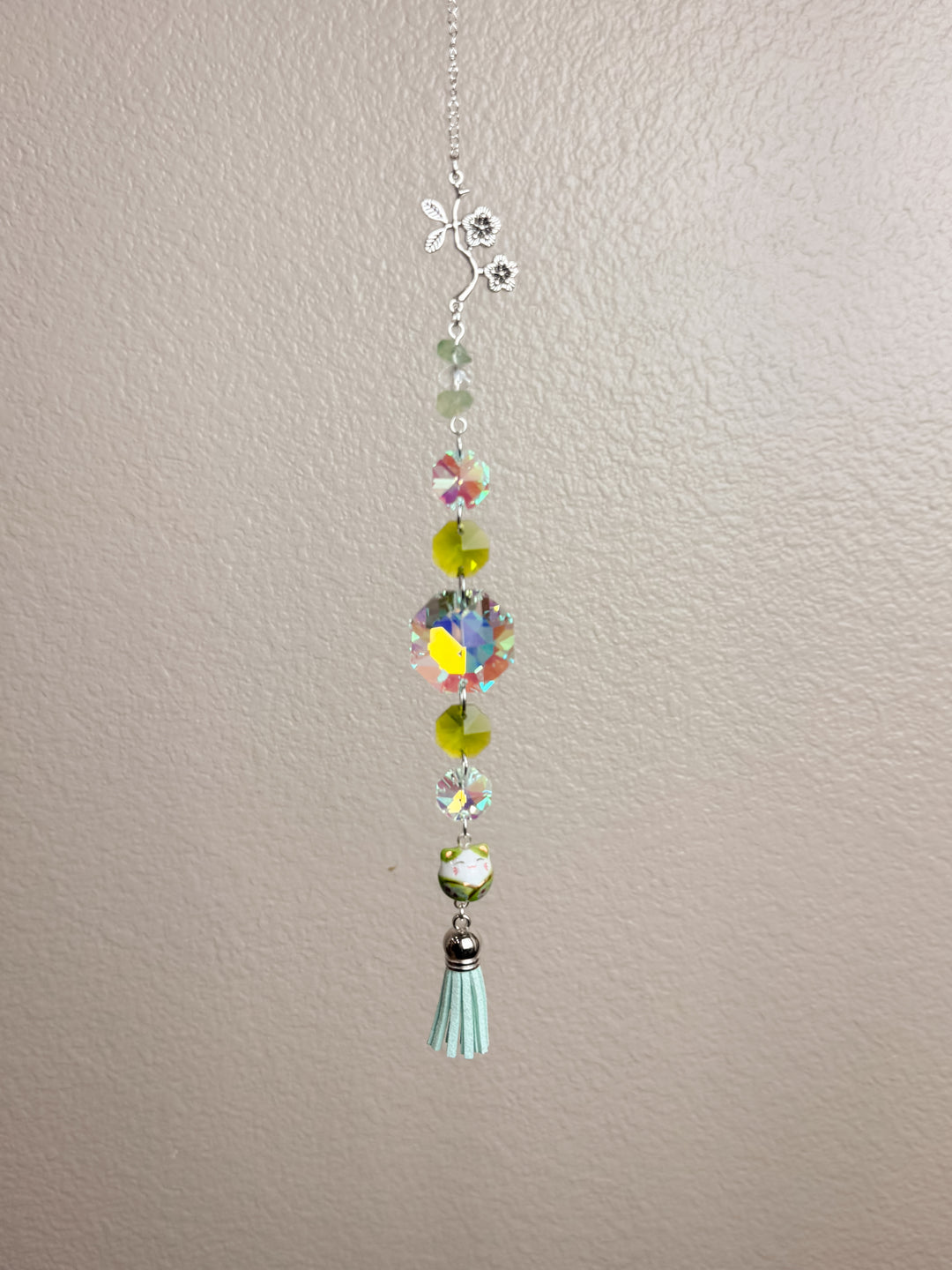 Green Lucky Cat Suncatcher