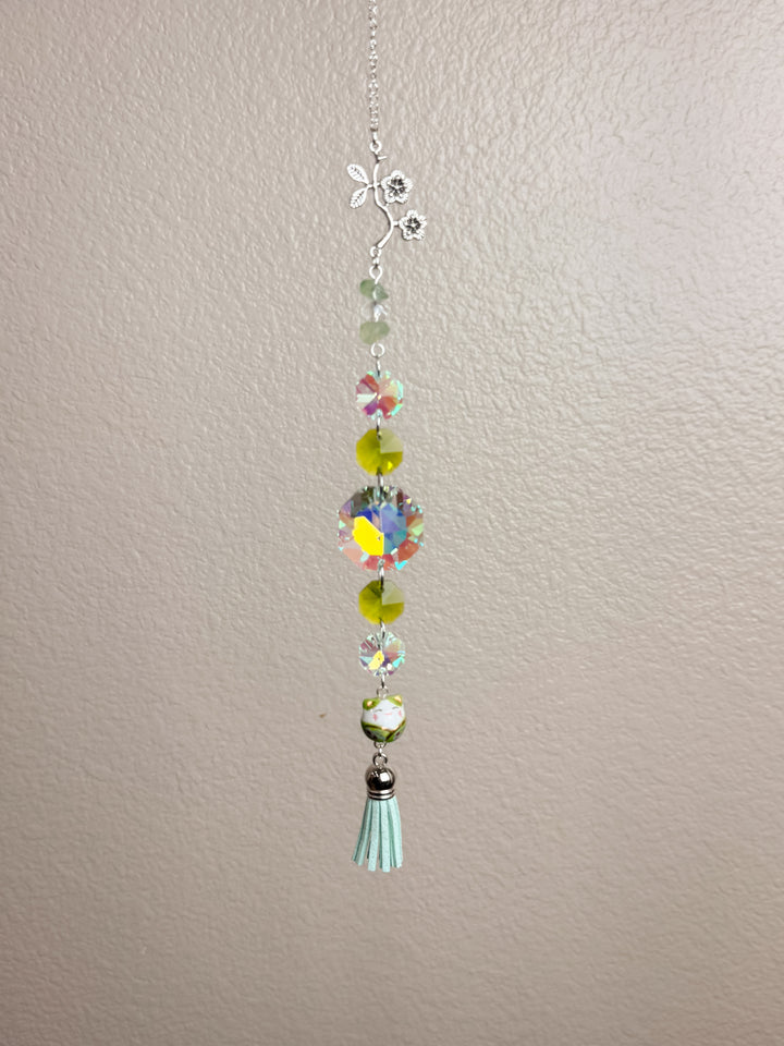 Green Lucky Cat Suncatcher