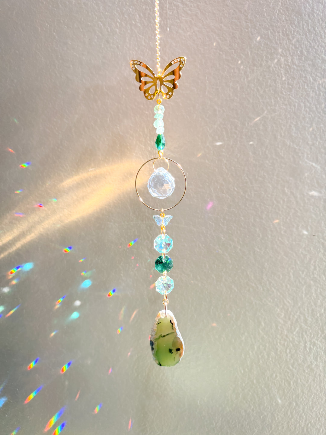 Green Butterfly Agate Stone Suncatcher