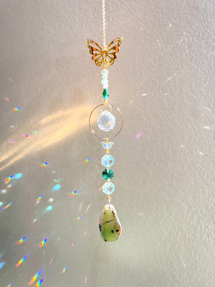 Green Butterfly Agate Stone Suncatcher