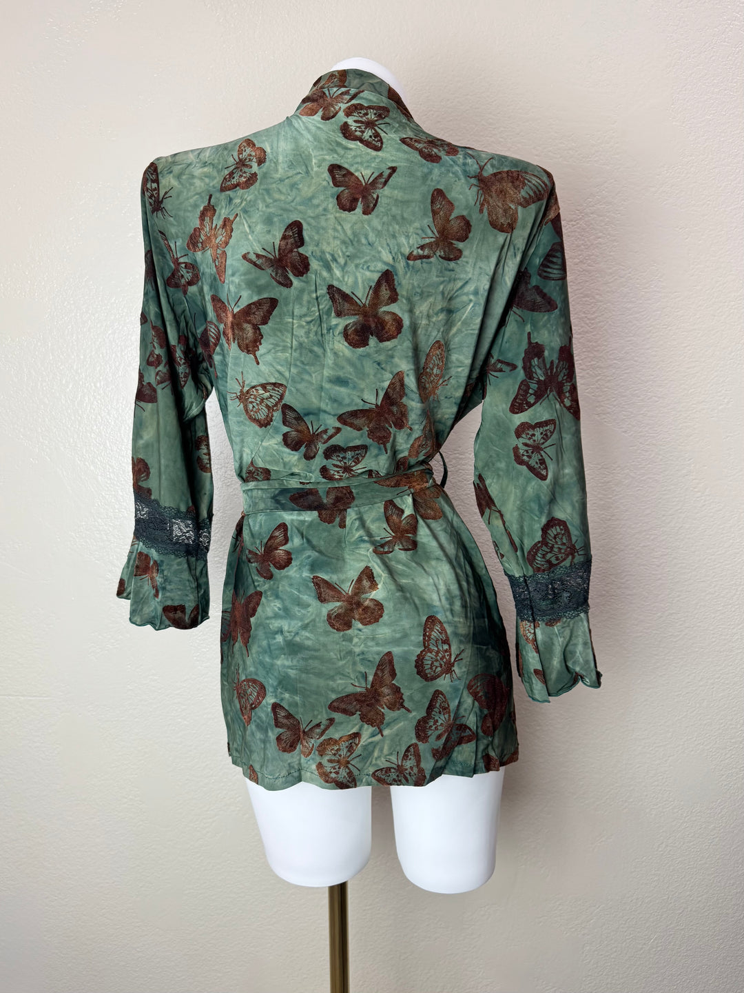 Green Butterfly Print Robe