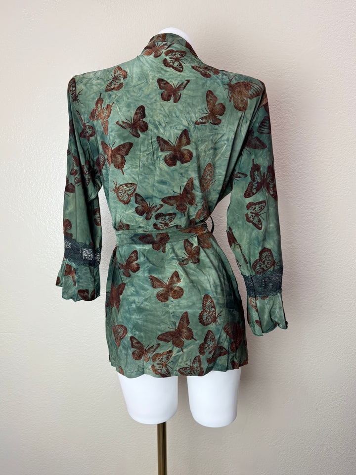 Green Butterfly Print Robe