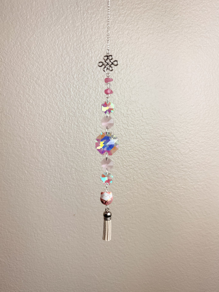 Pink Lucky Cat Suncatcher