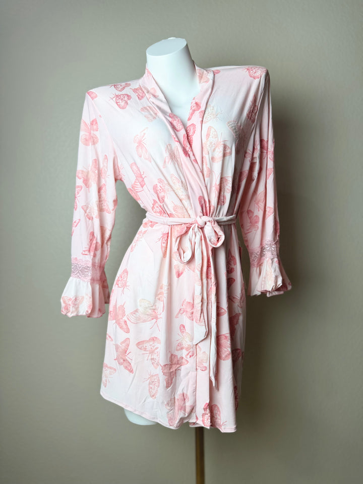 Pink Butterfly Print Robe Front