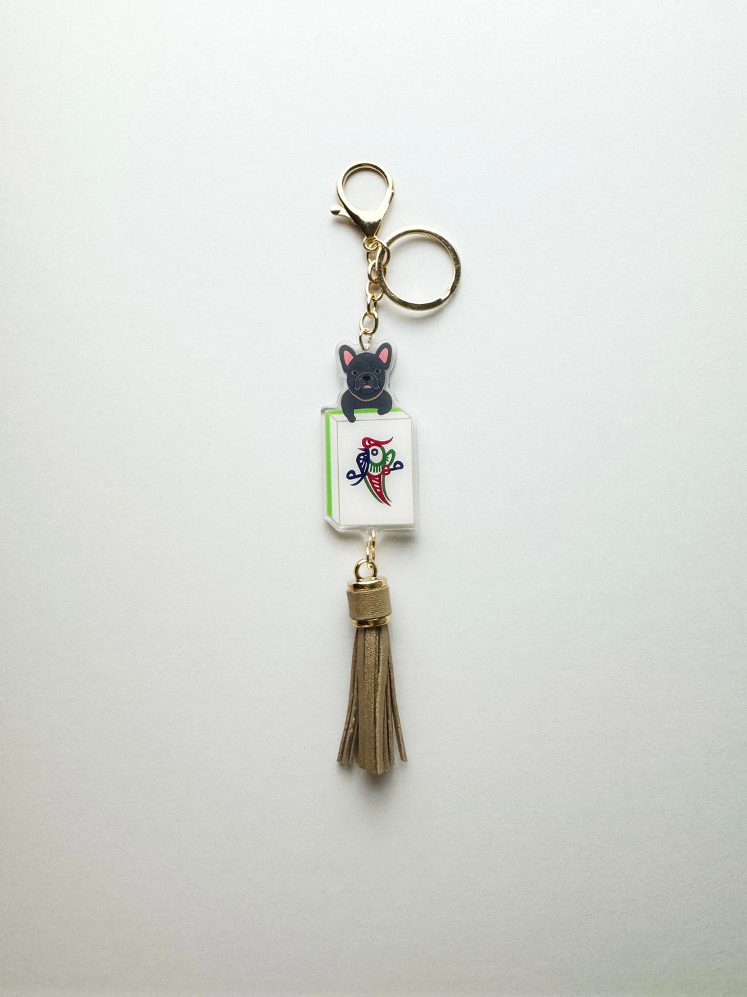 Fortune Dog One Bamboo Mahjong Tile Keychain