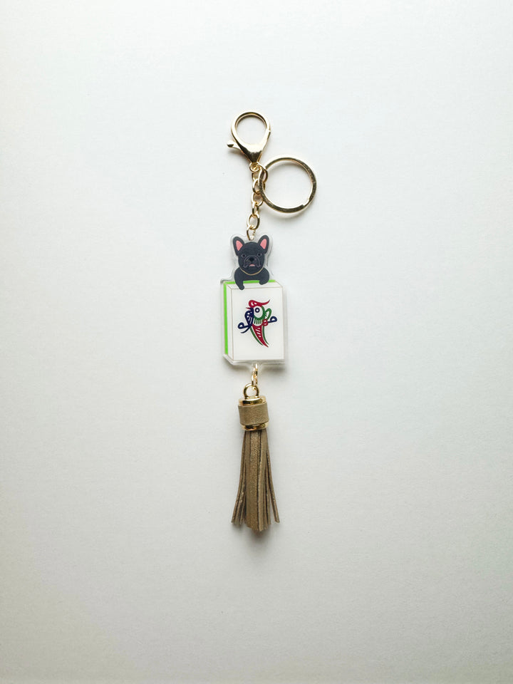 Fortune Dog One Bamboo Mahjong Tile Keychain