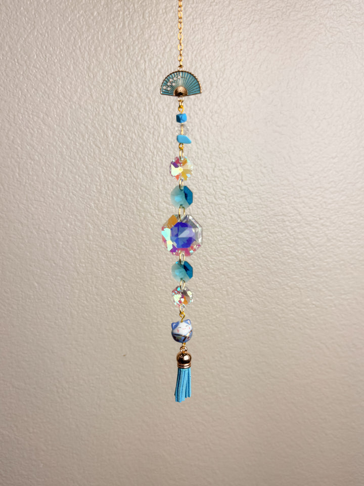 Blue Lucky Cat Suncatcher