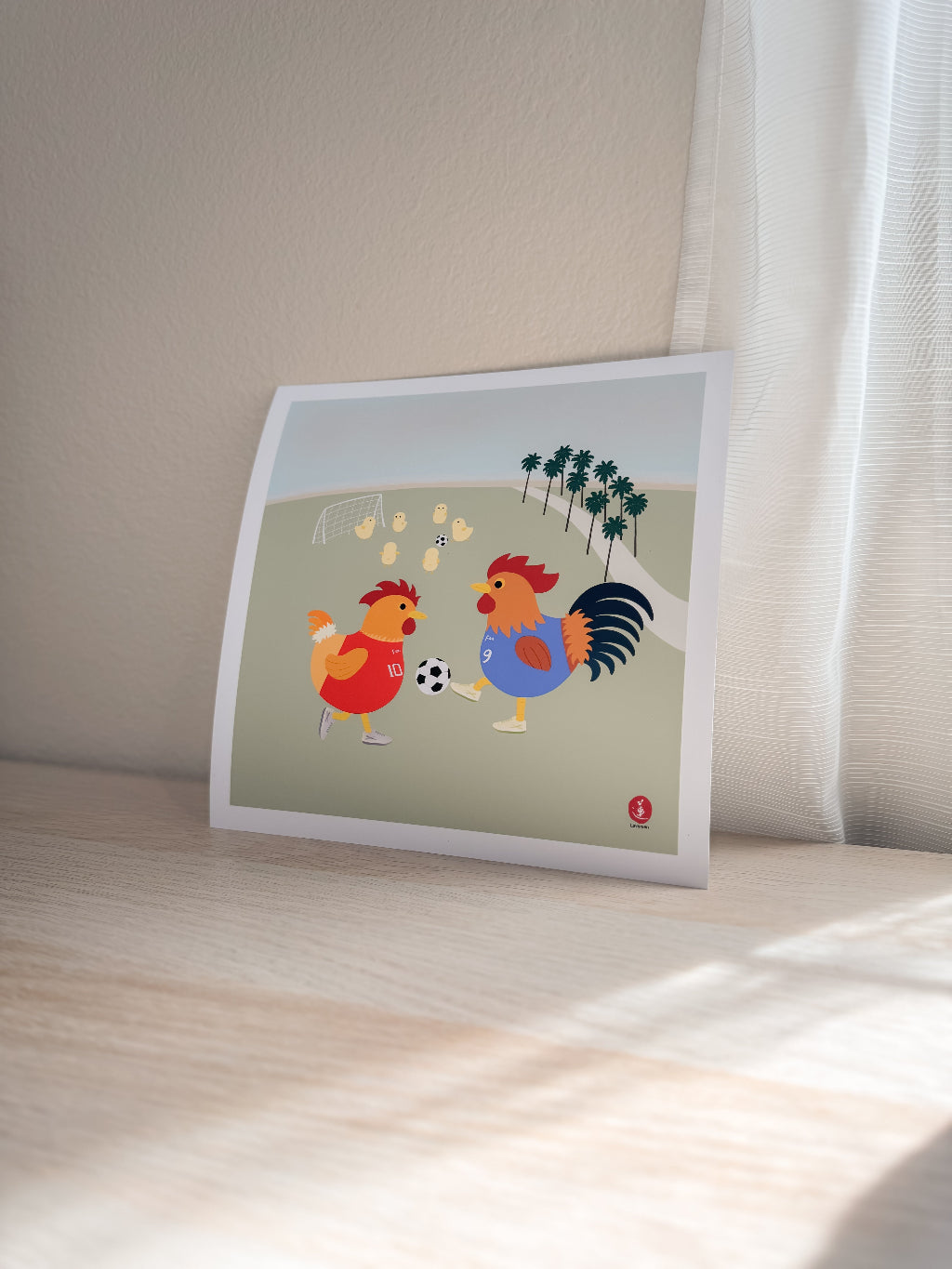 Roosters Playing Soccer Print