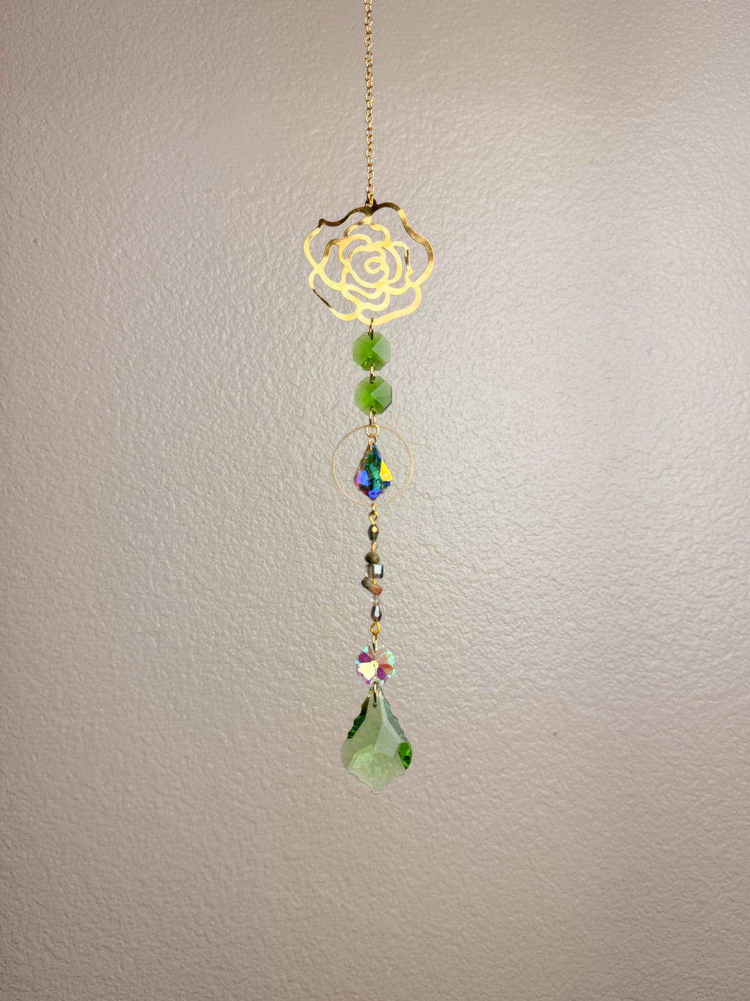 Green Rose Crystal Suncatcher