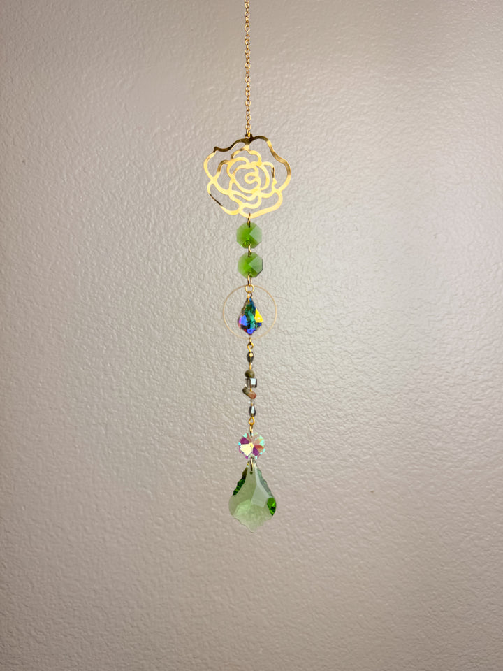 Green Rose Crystal Suncatcher