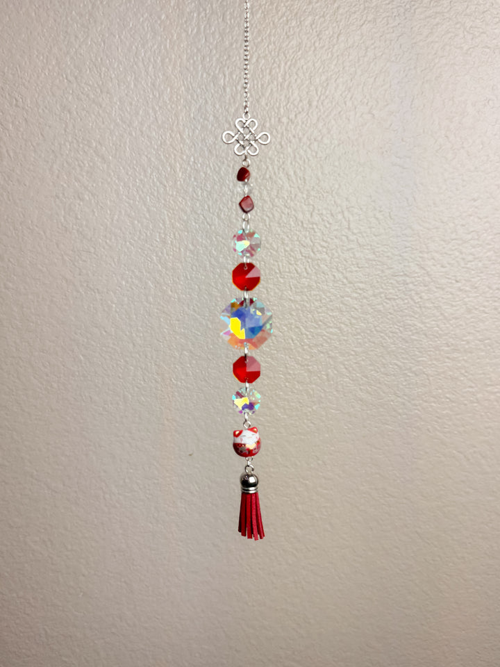 Red Lucky Cat Suncatcher