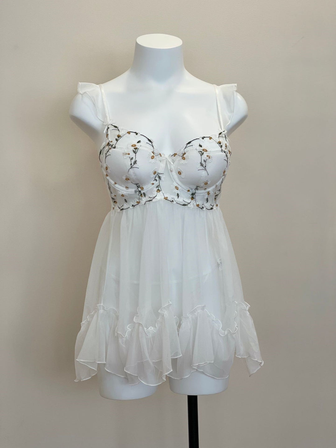 White Floral Embroidered Babydoll