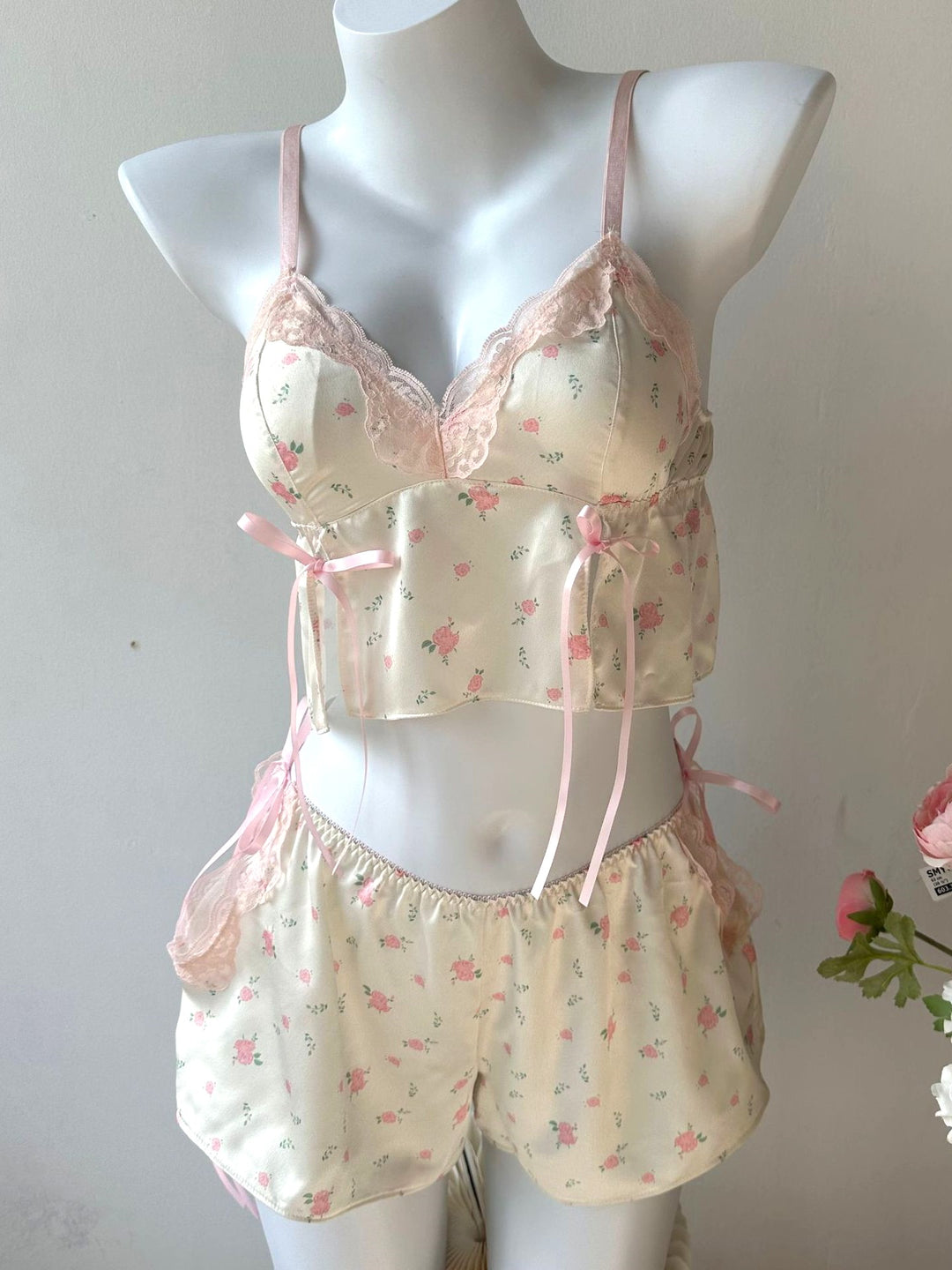 Bow Lace-Trim Cami Set