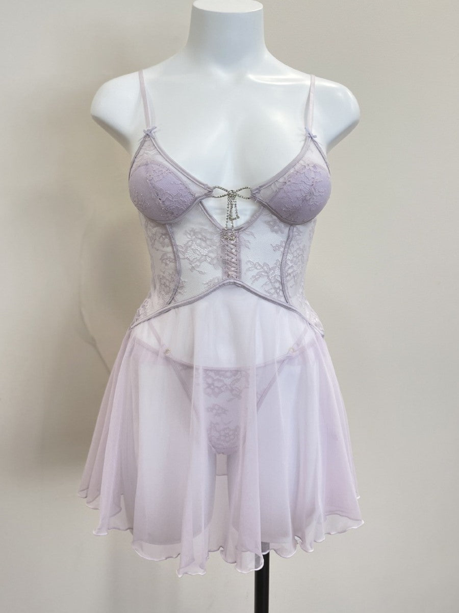 Purple Floral Lace Babydoll