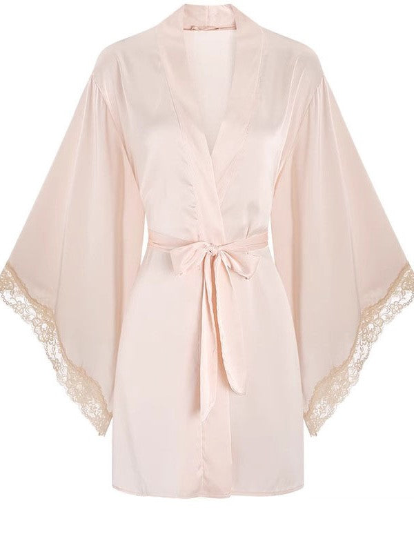 Peach Lace-Trim Robe