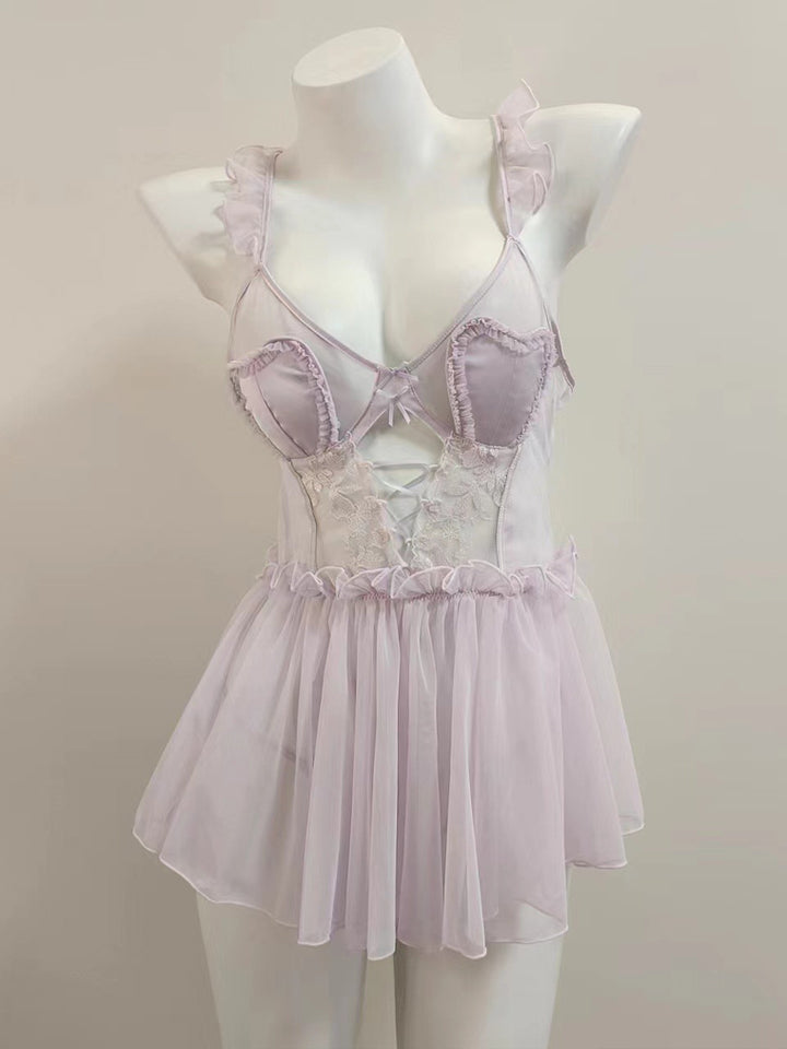 Purple Sheer Corset Babydoll Dress