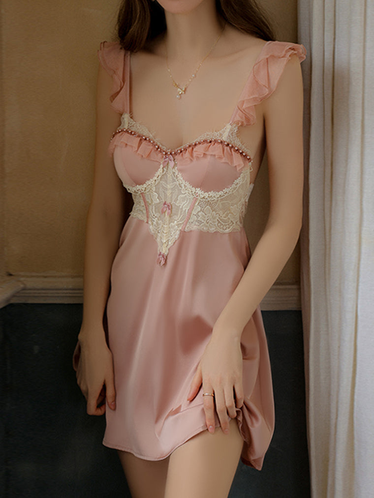 Pink Pearl Lace Panel Slip