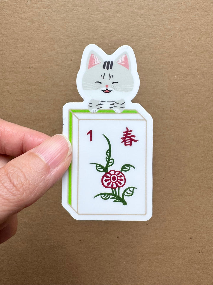 Lucky Cat Mahjong Tile Sticker - Flower (Spring)