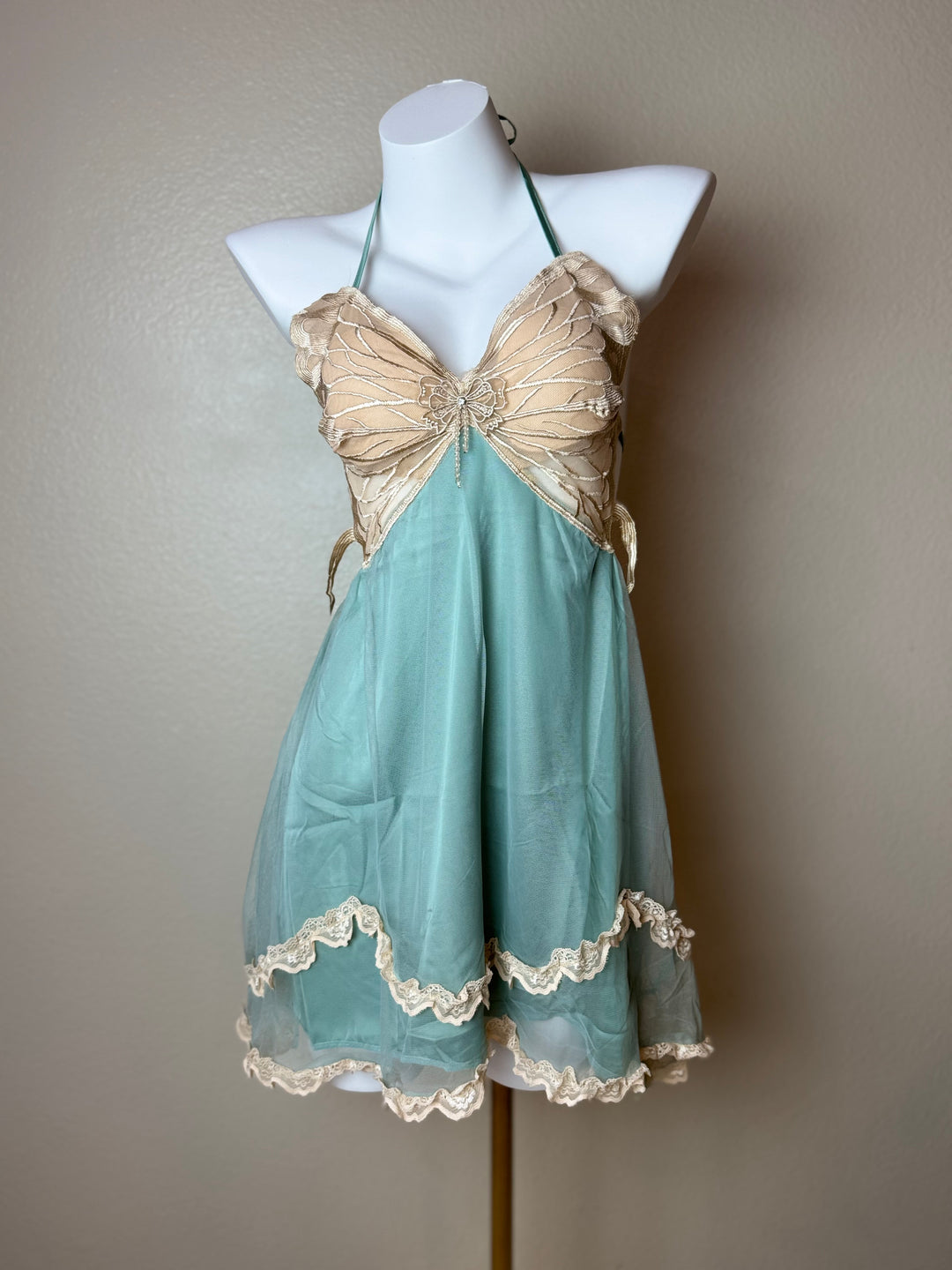 Green Butterfly Mesh Dress - Front