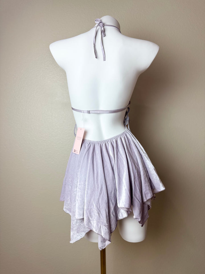 Asymmetrical Velvet Butterfly Slip - Purple Back