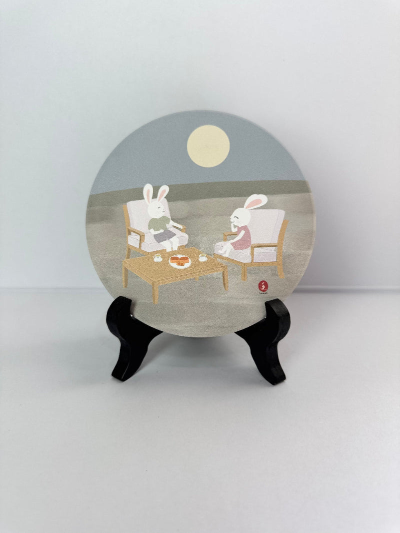 Moonlit Jade Rabbits Ceramic Coaster - Art Home Décor by Levenien