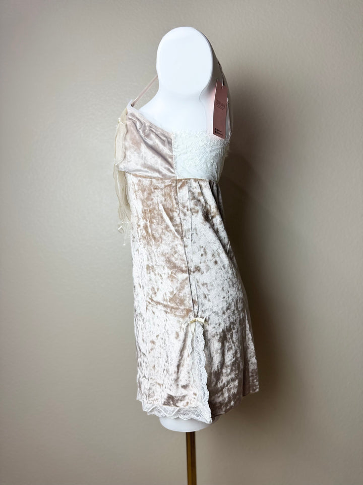Brown Velvet Butterfly Side Slit Slip - Side