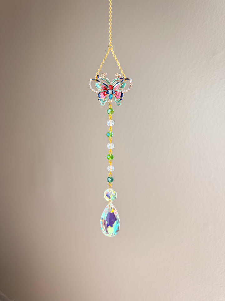 Green Pearl Butterfly Crystal Suncatcher