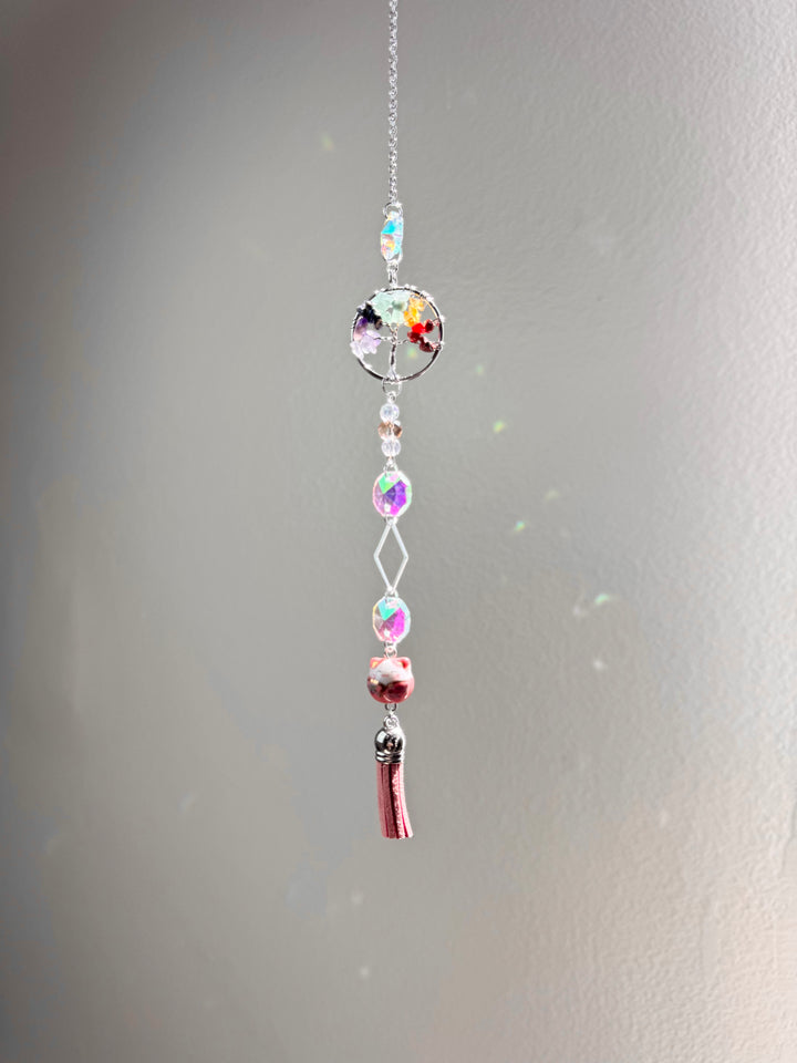 Cat Tree of Life Suncatcher - Pink