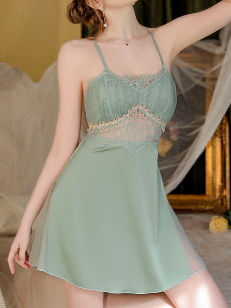 Lace Detail Cage Back Slip - Green