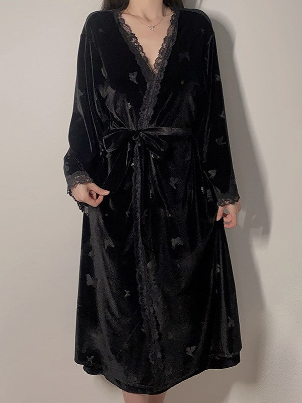 Black Velvet Butterfly Robe