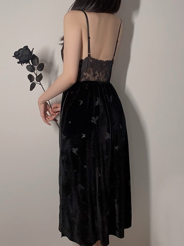 Black Velvet Butterfly Slip