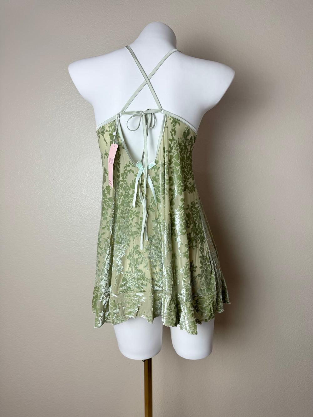 Green Velvet Front Slit Babydoll back view