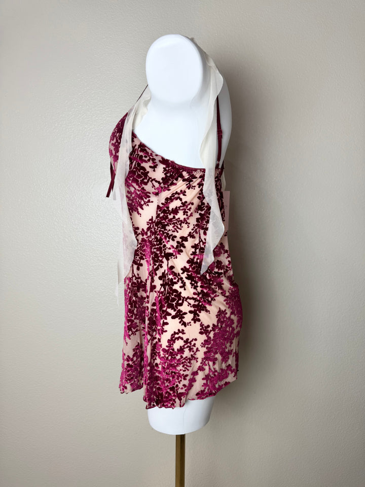 Red Mesh Detail Velvet Slip side view