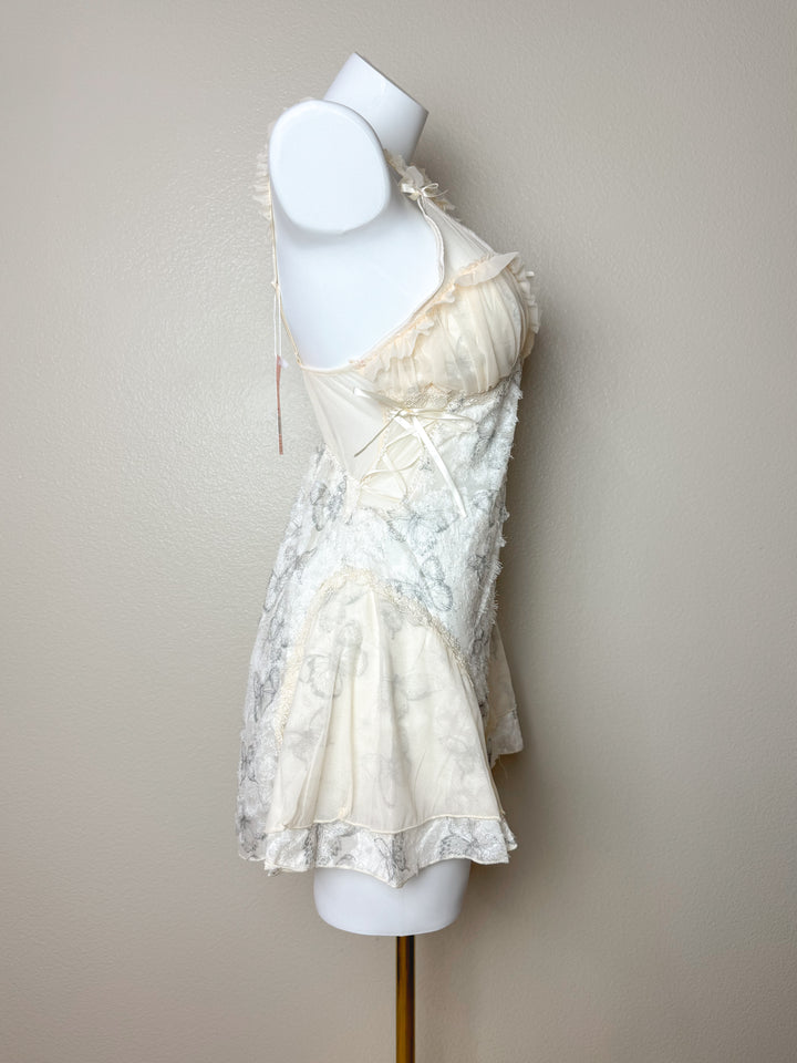side view of Butterfly Embroidered Crisscross Slip