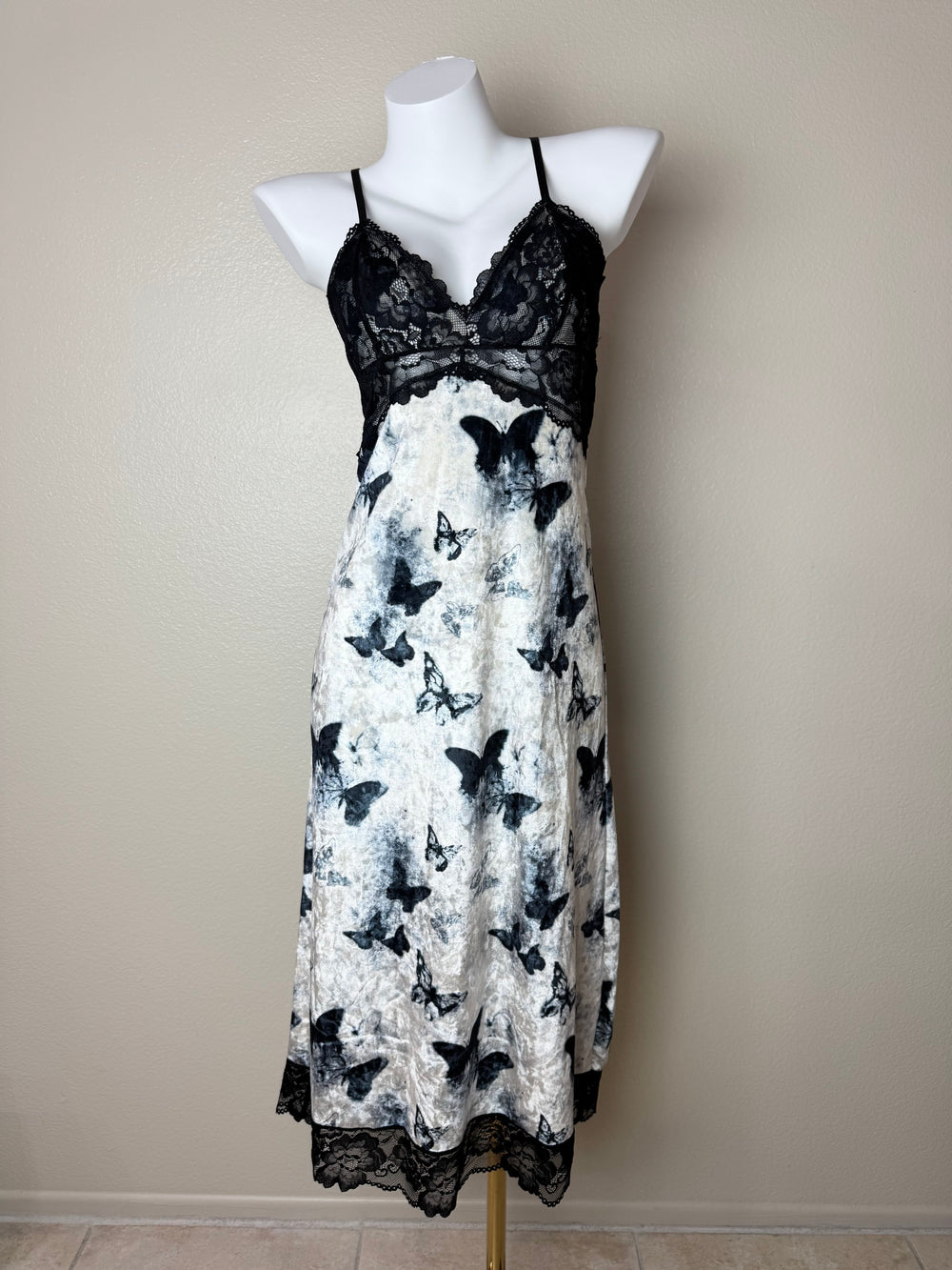 Black Midi Velvet Butterfly Pattern Slip Front View