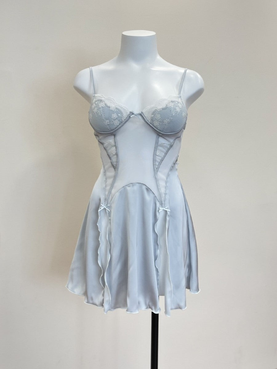 Scallop Lace Slits Satin Slip Dress | Women's Lingerie Blue / M Scallop Lace Slits Satin Slip Dress | Women's Lingerie Blue / M