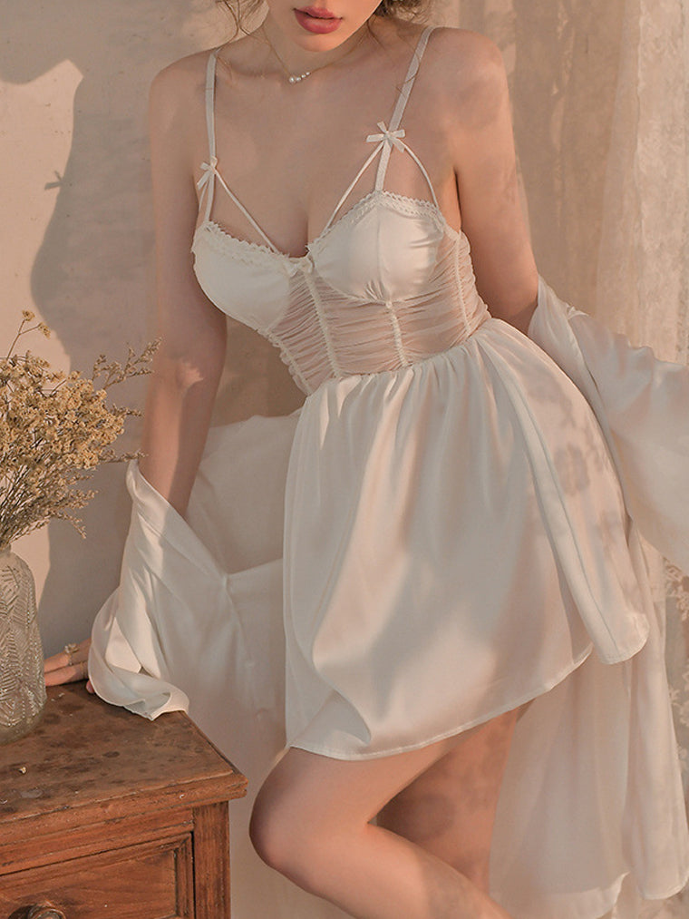 White Mesh Fold Slip Dress