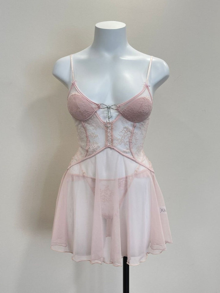 Pink Floral Lace Babydoll