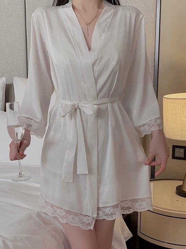 White Lace-Trim Robe