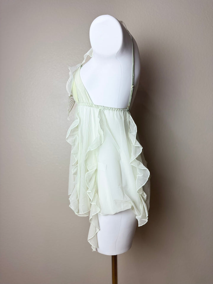 Asymmetrical Mesh Butterfly Babydoll - Green Side
