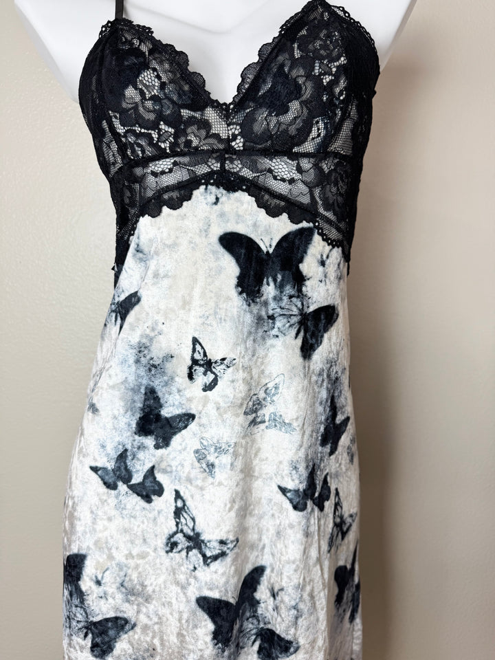 Black Midi Velvet Butterfly Pattern Slip 