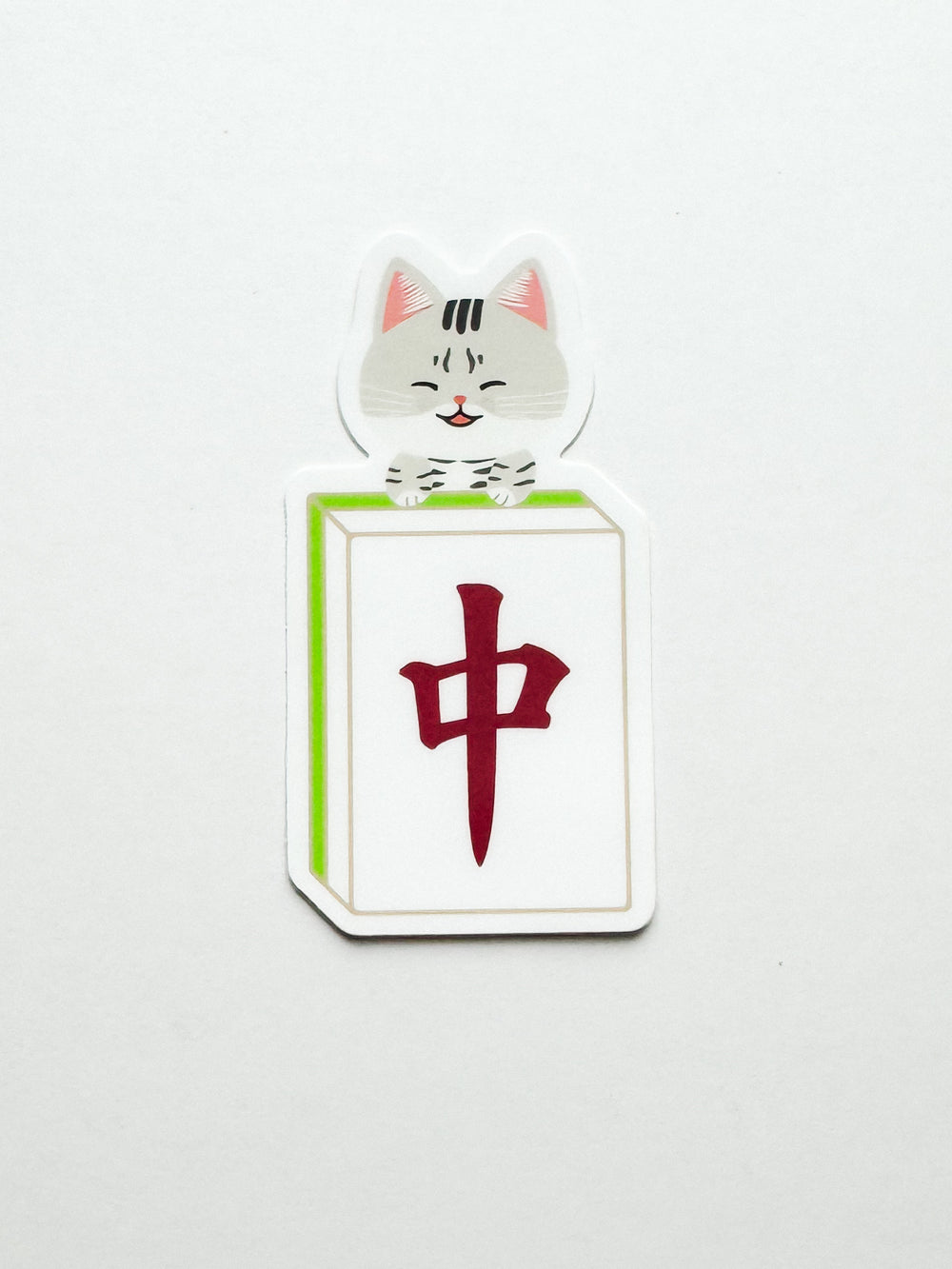Lucky Cat Mahjong Tile Sticker - Red Dragon
