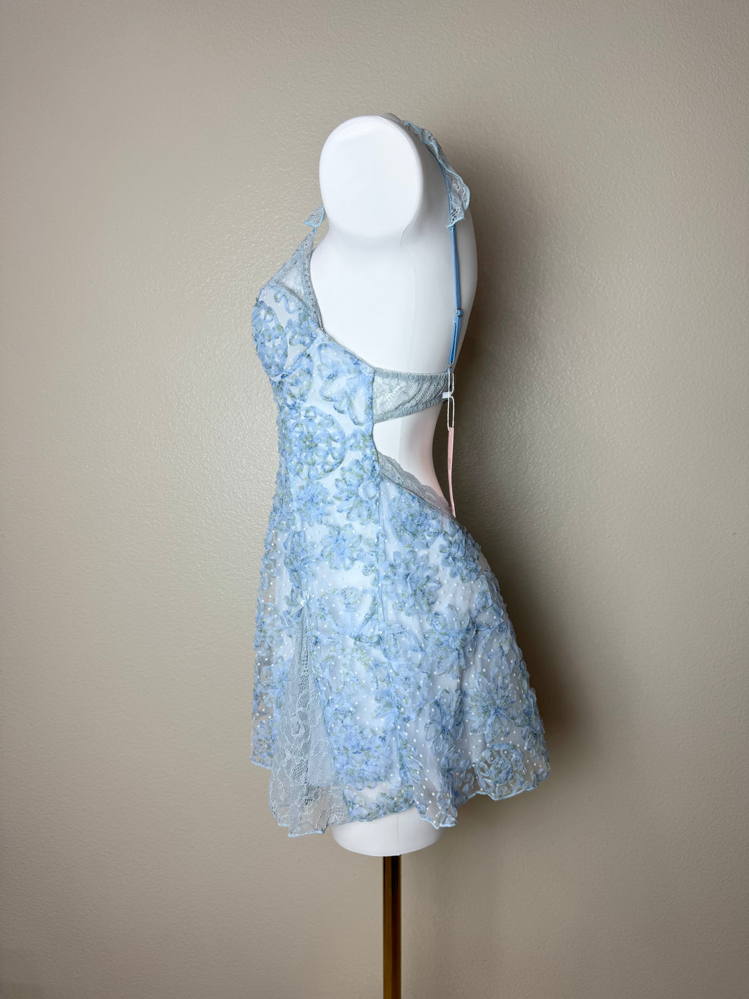 Blue Floral Lace Slip Side View