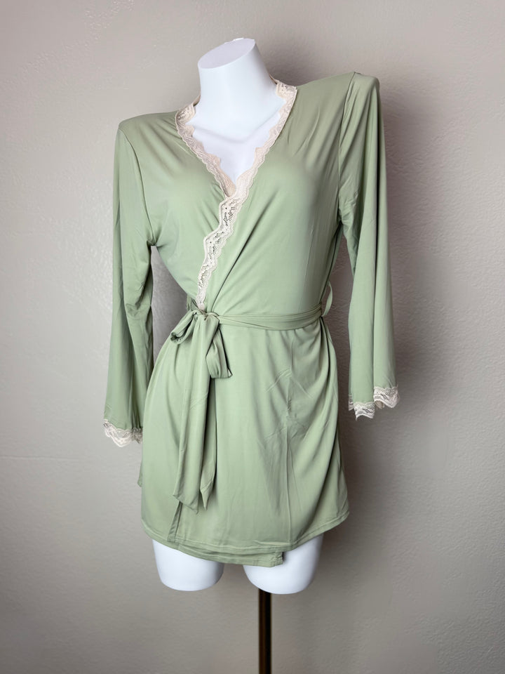 Green Stretchy Lace-Trim Robe