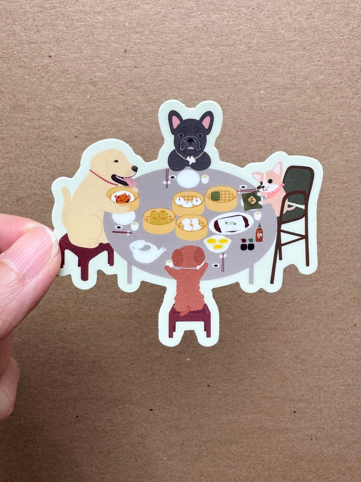 Dogs Eating Dim Sum Sticker
