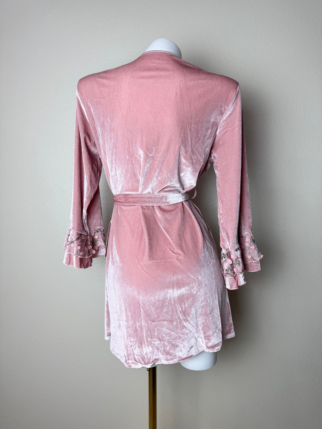 Pink velvet Floral Robe Back View