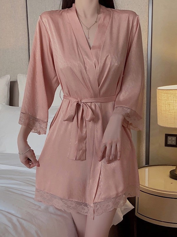 Pink Lace-Trim Robe