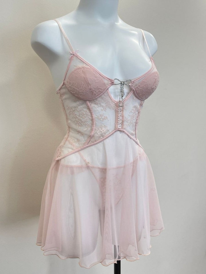 Pink Floral Lace Babydoll